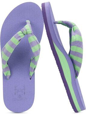 Women Purple Green Fabric Arch Support Yoga Mat Beach Walking Flip Flops Sandals
